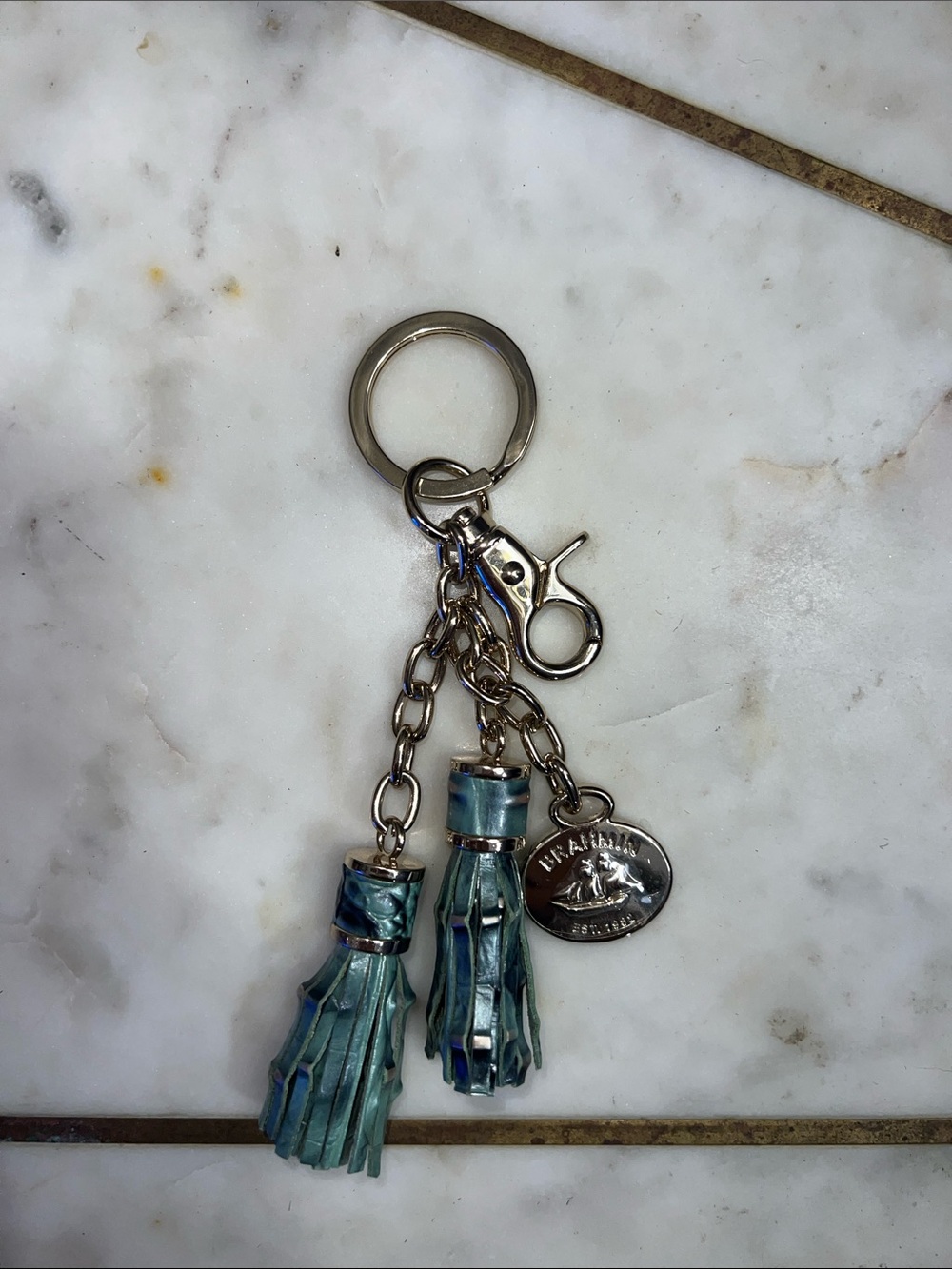 Brahmin Tassel Keychain with champagne Hardware
